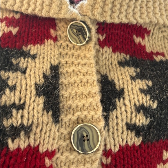 Eddie Bauer LARGE Shawl Collar Button Up WOOL Blend Chunky Hand Knit Sweater VTG - Picture 5 of 11